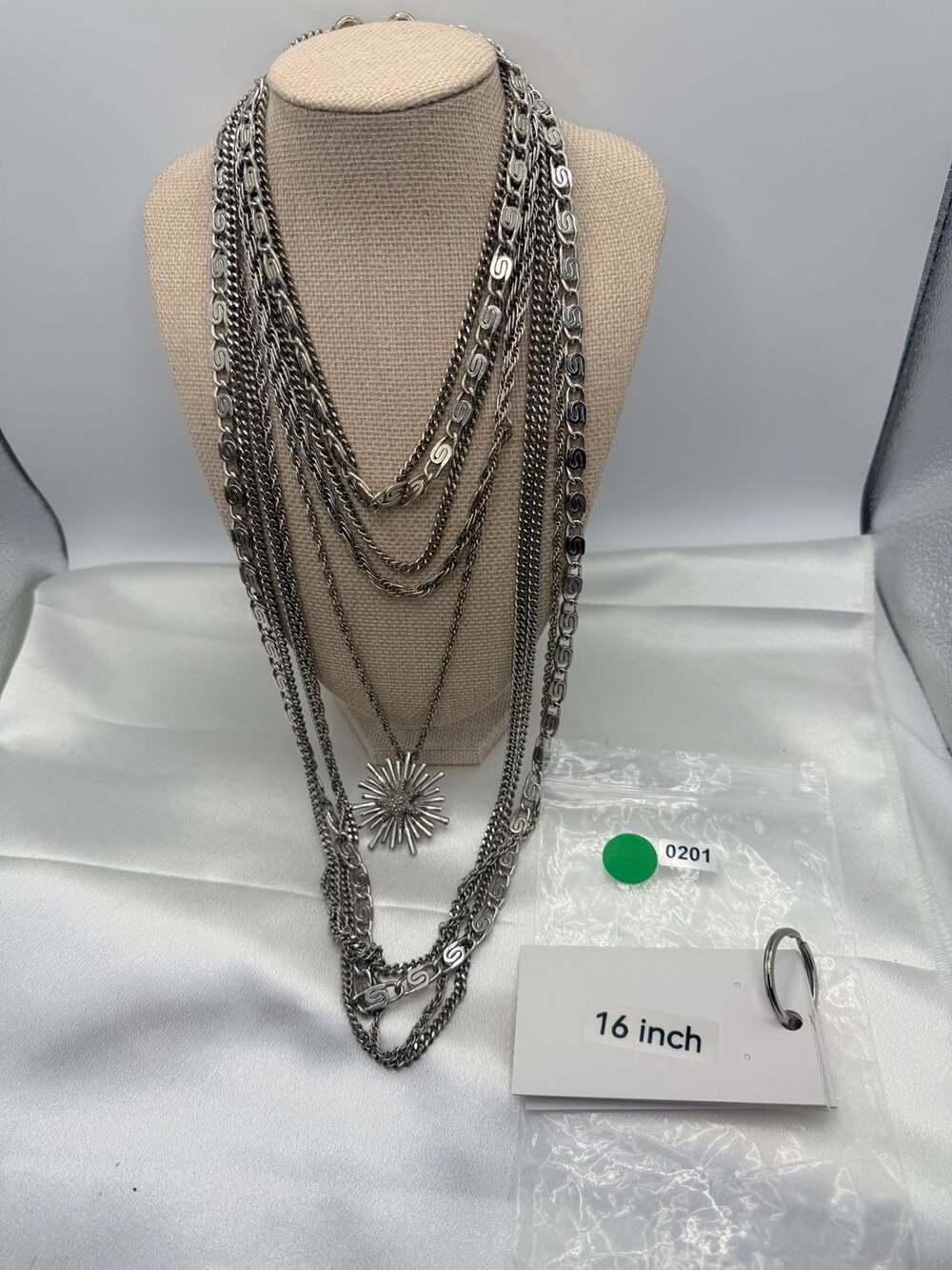 Monet Multi Strand Necklace Size 16 Inch Silver